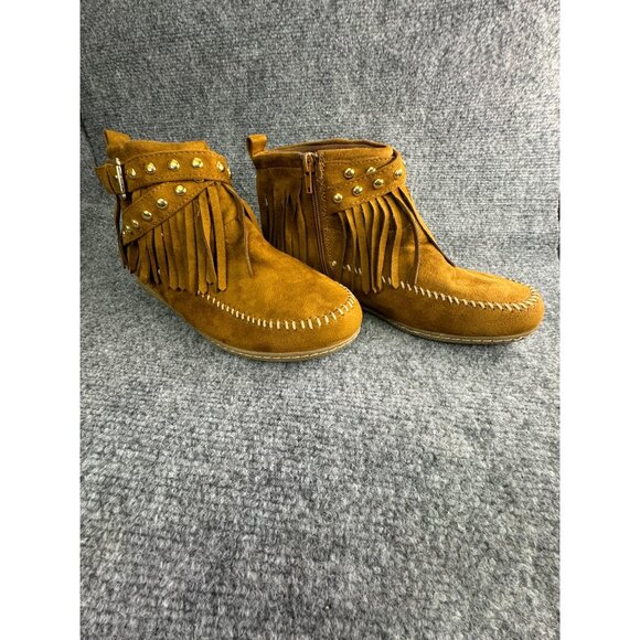 Soda Shoes Women's 10 Dahlia Faux Suede Moccasin Fringe Ankle Bootie - Picture 8 of 16